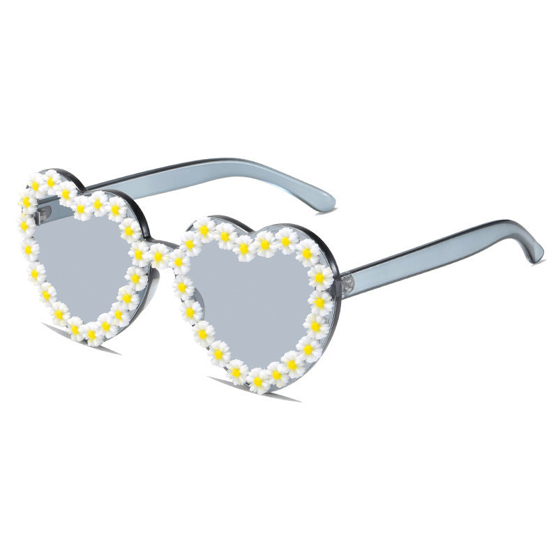 Wholesale PC Flower Sticker Double Heart Frame Sunglasses